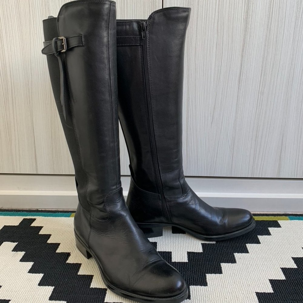 Leather Black Flat Riding Boots